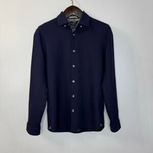 Ted Baker London Loretax Shirt Mens Navy Waffle Stitch Contrast Cuffs 2 Small